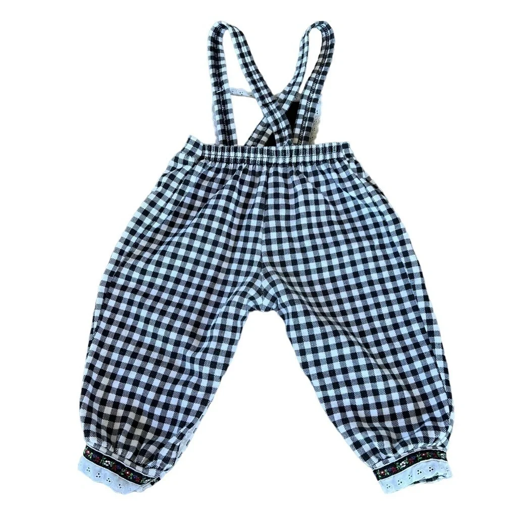 VTG Carter’s Gingham Bib Overall Jumper 18 Mo German Flair Ribbon Lace Fleece